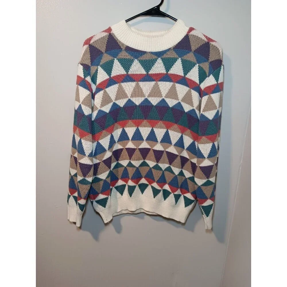 Vintage Alfred Dunner 80s Geometric Abstract Patterned Retro Sweater Sz Medium